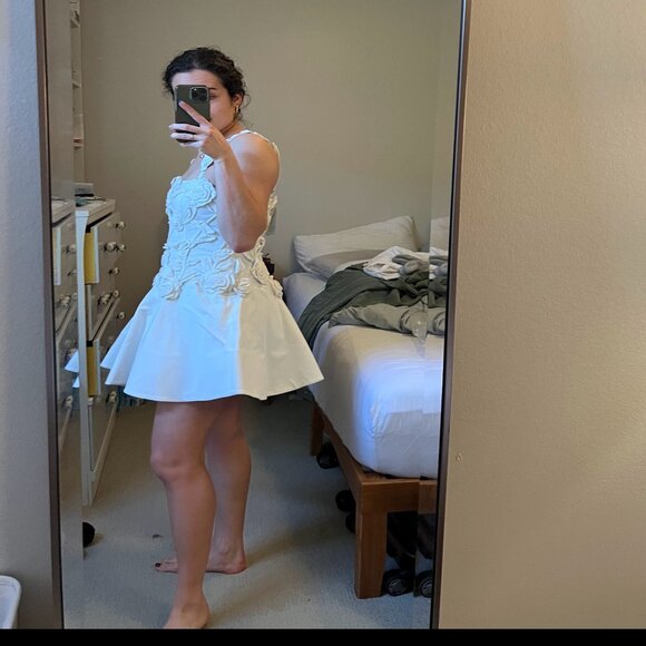 BHLDN Floral Appliqué Fit-and-Flare Mini Dress - white mini dress - Picture 2 of 4